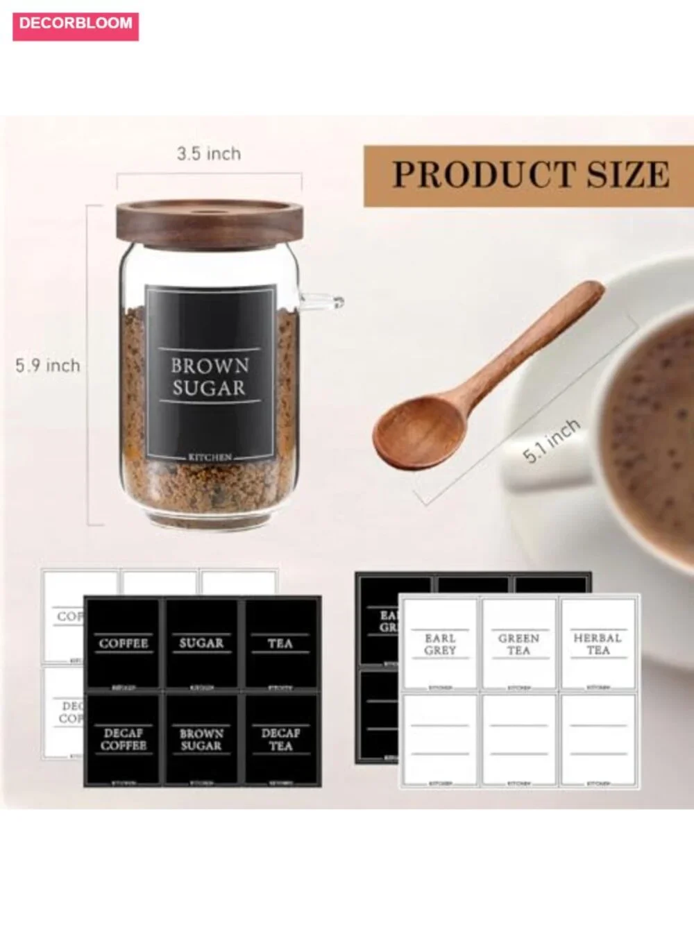3 Pack Glass Coffee Jars with Wooden Lids and Scoops, Airtight Canisters for
